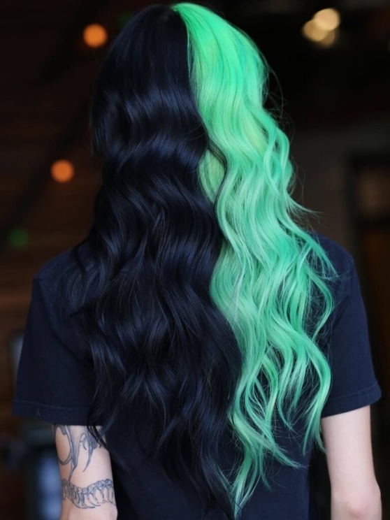 Women's Color, Black and Vivid Teal-Green Split-Hair